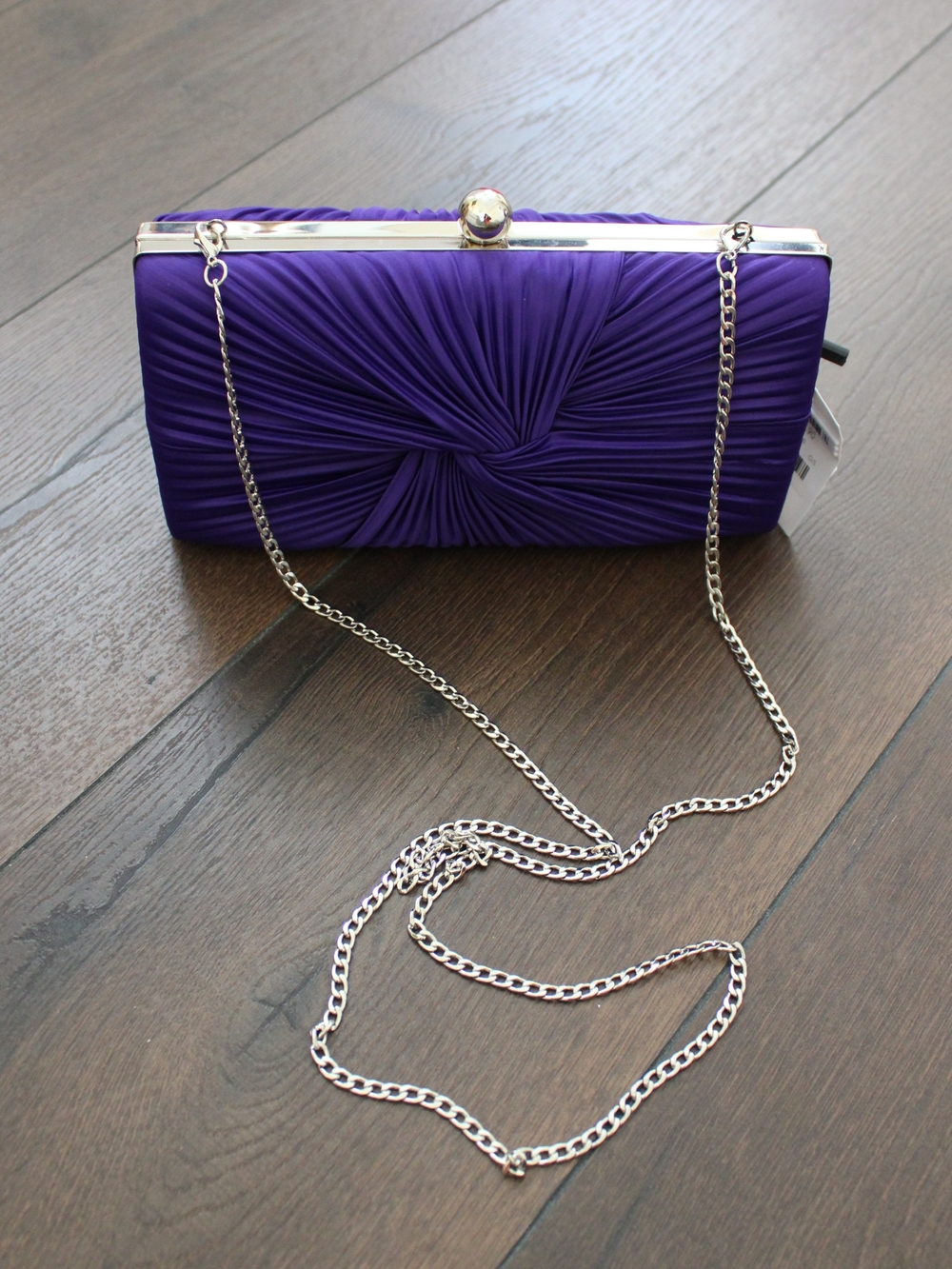 Akira Purple Satin Knotted Evening Clutch with Chain